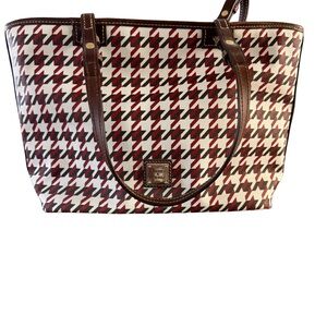Dooney & Bourke Brown, Red, and White Houndstooth Tote